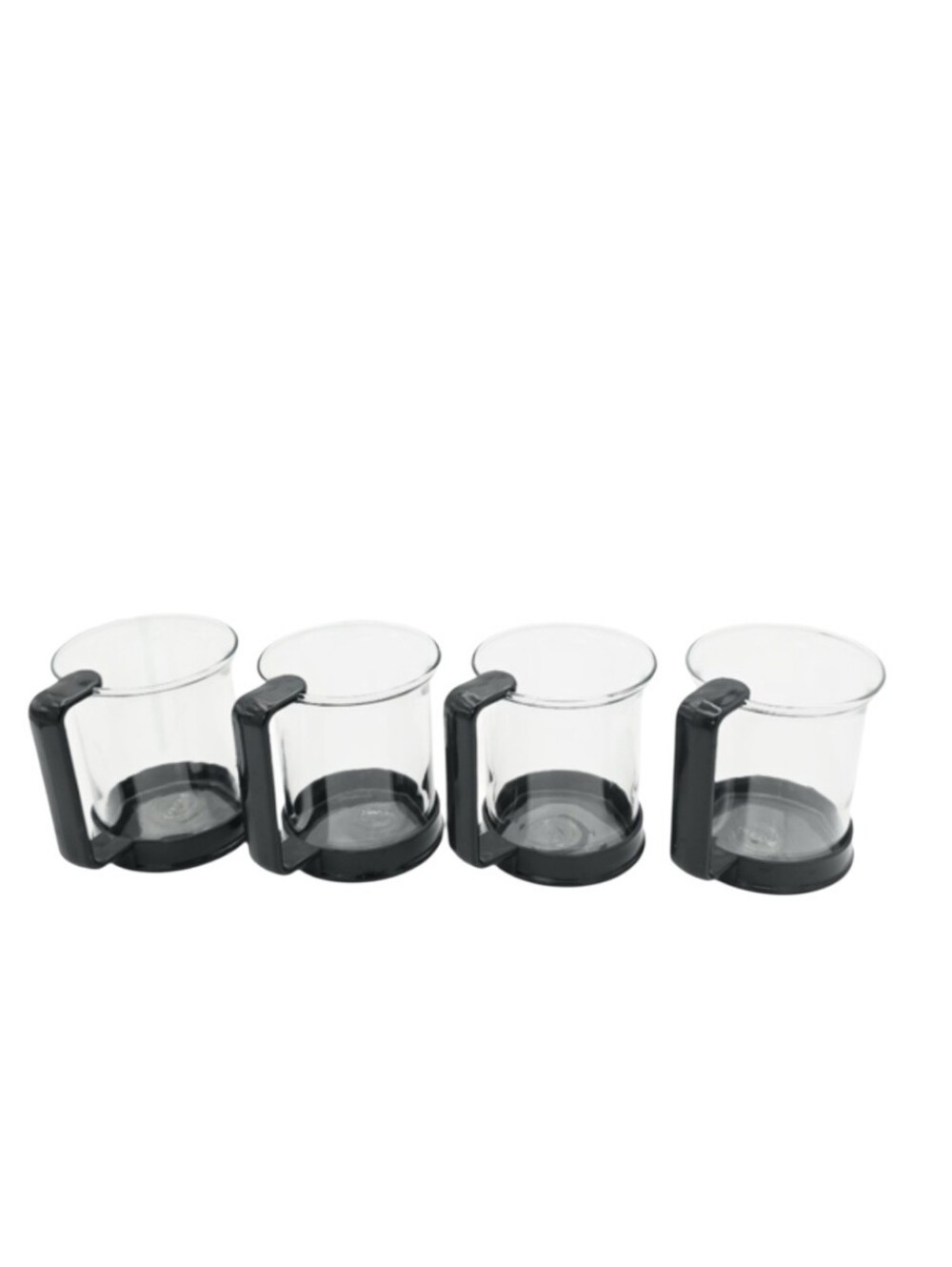 Bodum Glass Coffee Tea Cups Set of 4 Black Handle & Base Made in Switzerland